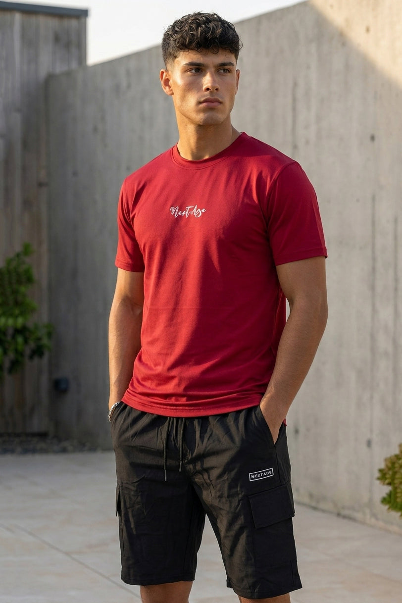 Nextage Maroon Street Cargo Short Set