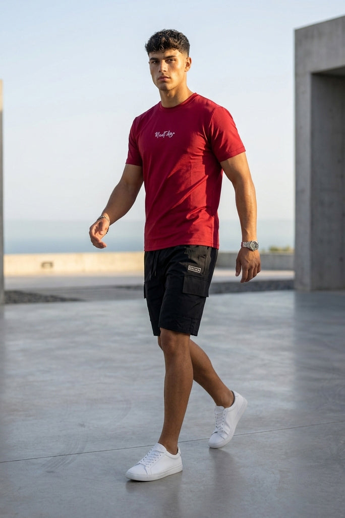 Nextage Maroon Street Cargo Short Set