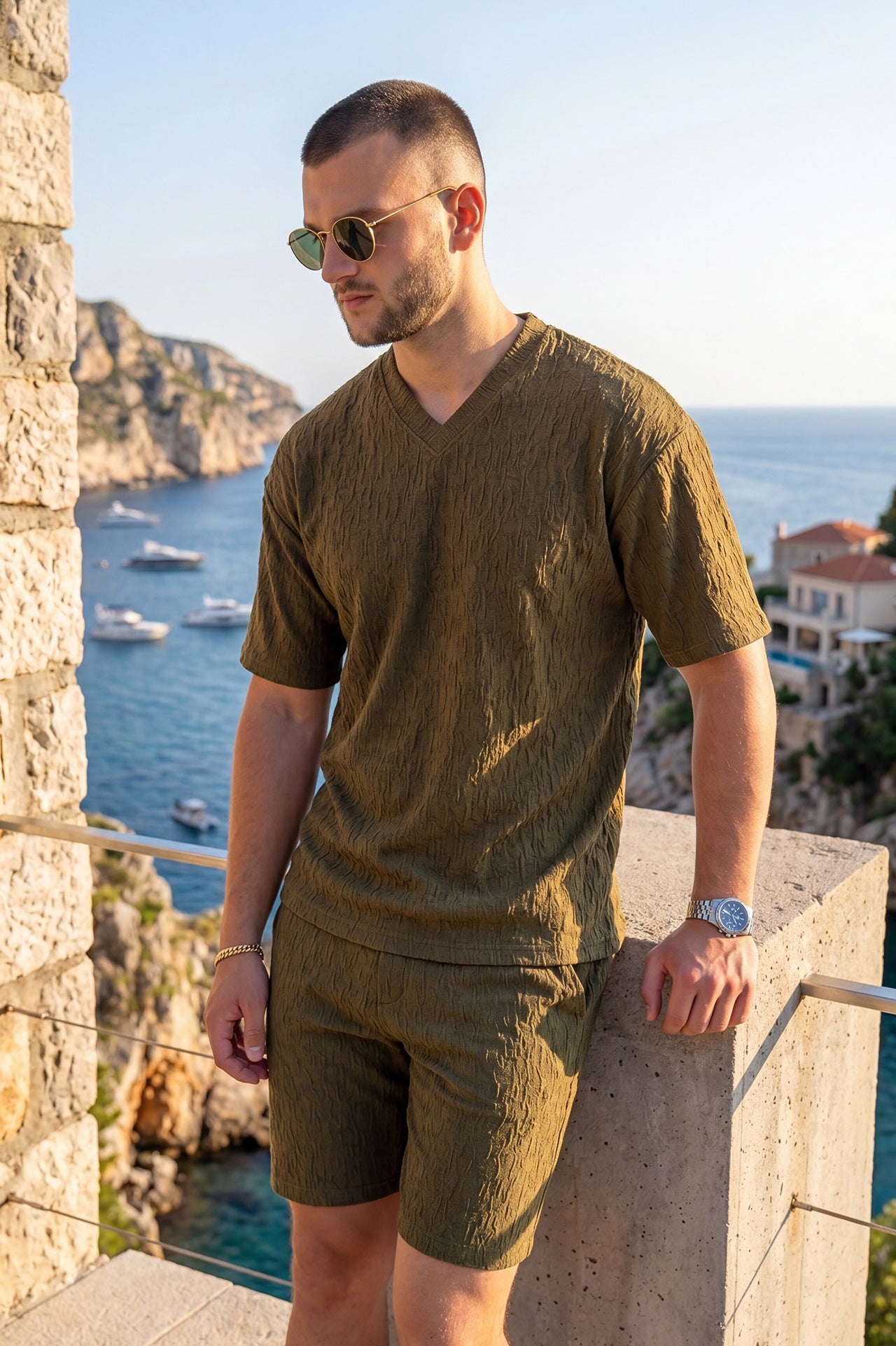 Nextage Olive Jacquard Short Set