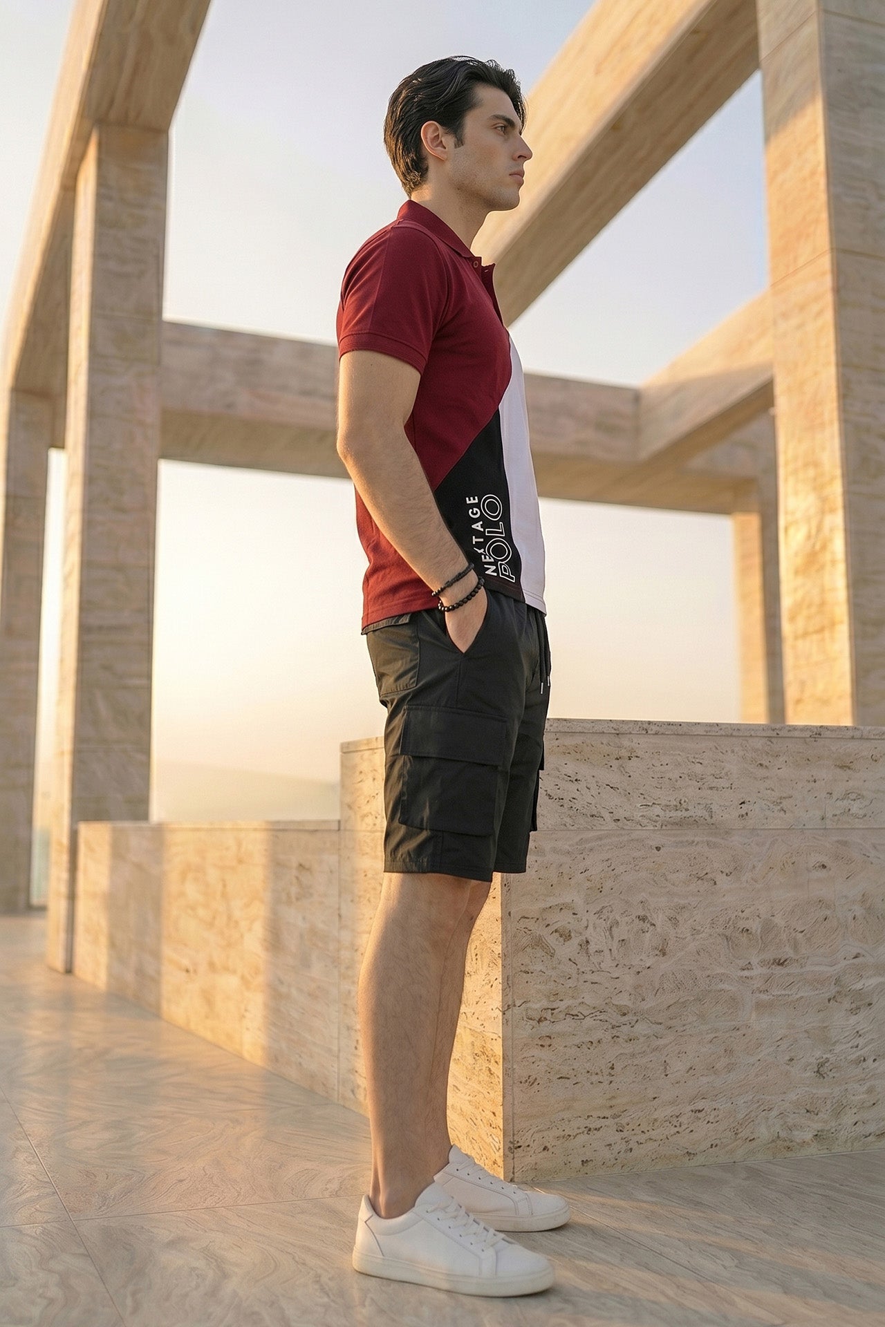 Nextage Contrast Pique Polo Cargo Short Set