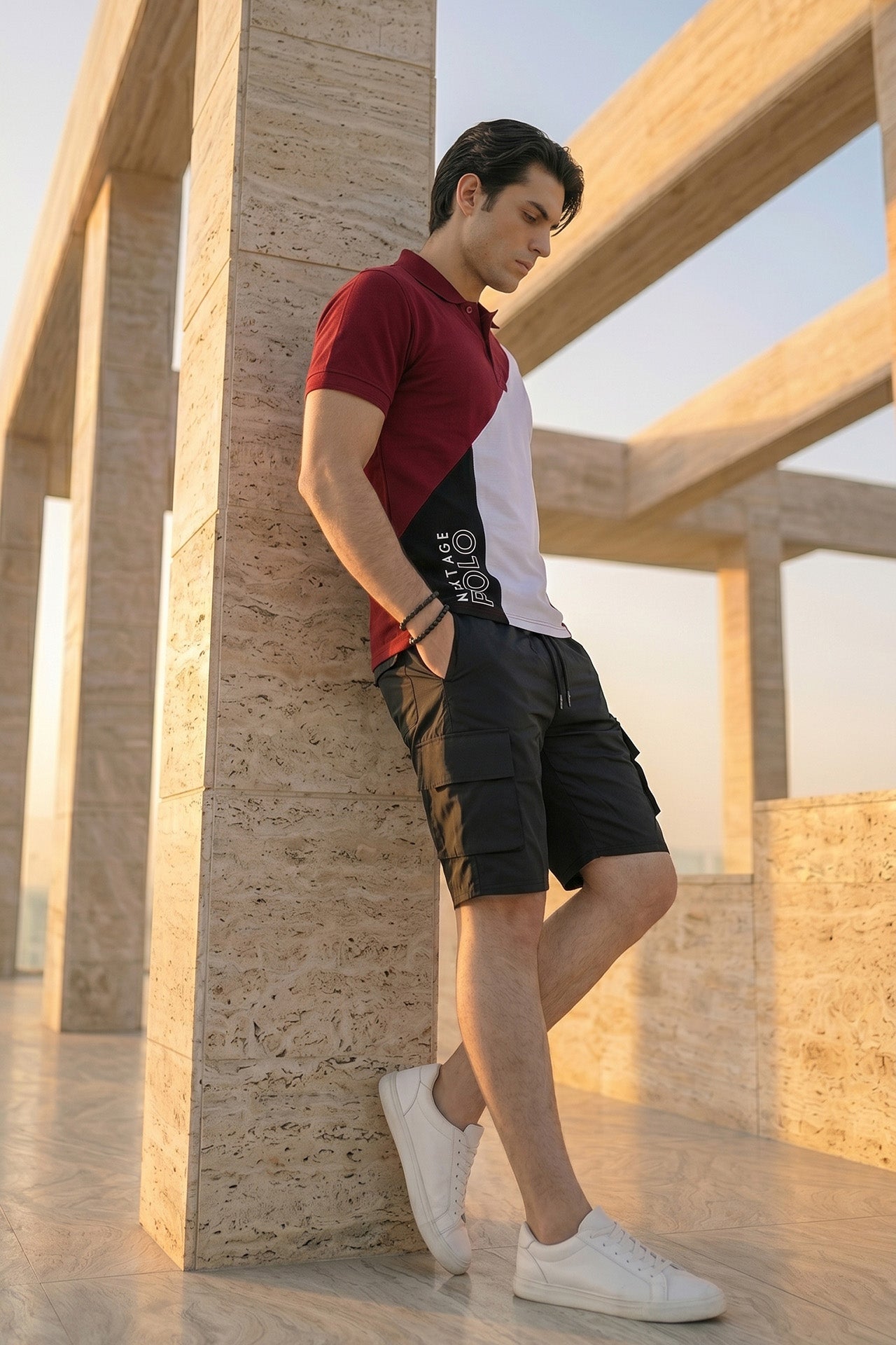 Nextage Contrast Pique Polo Cargo Short Set