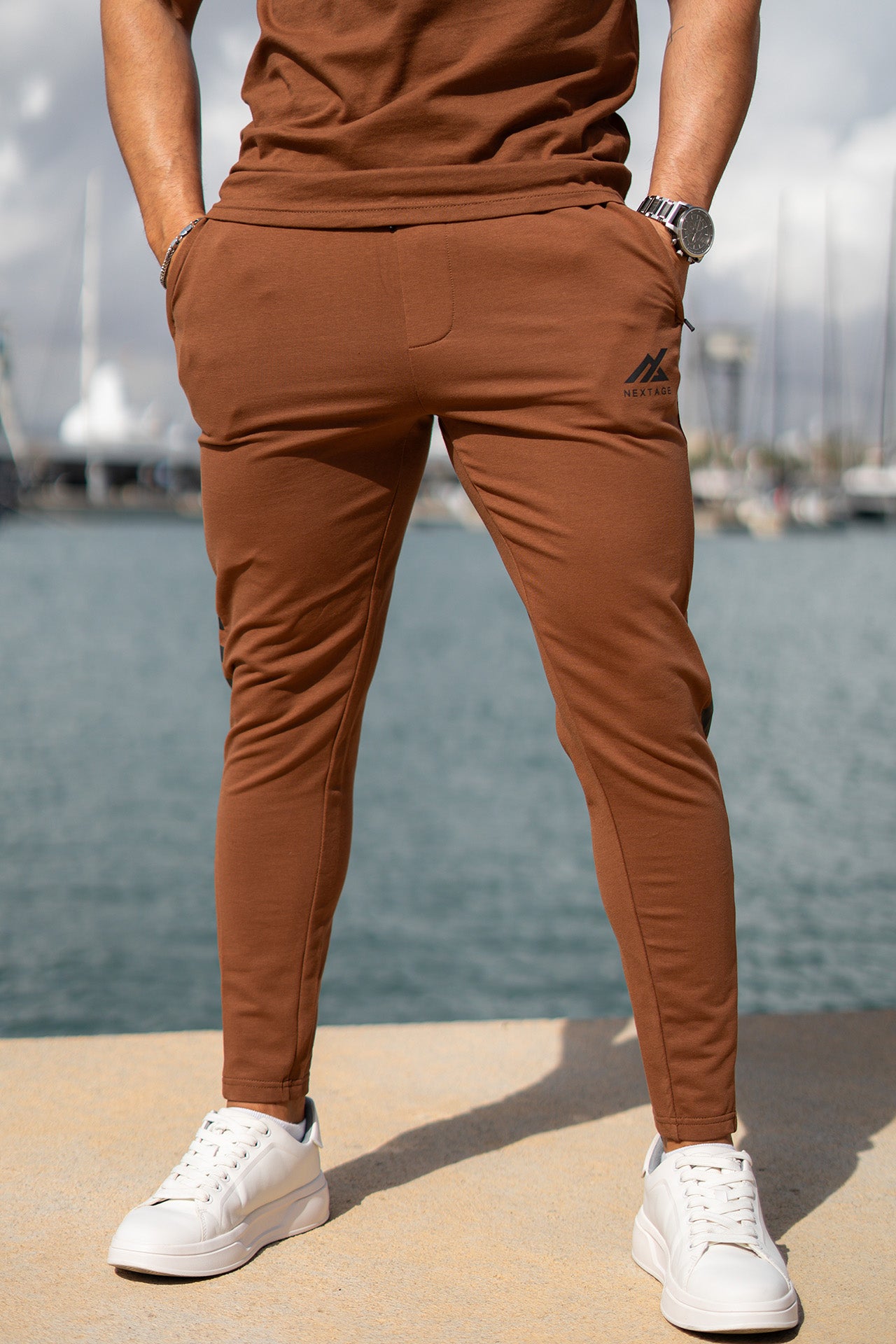 Nextage Coffee Brown Printed Tracksuit