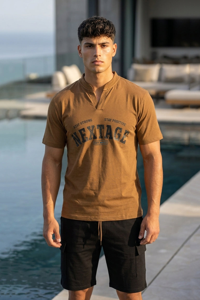 Nextage Mocha Black Cargo Short Set