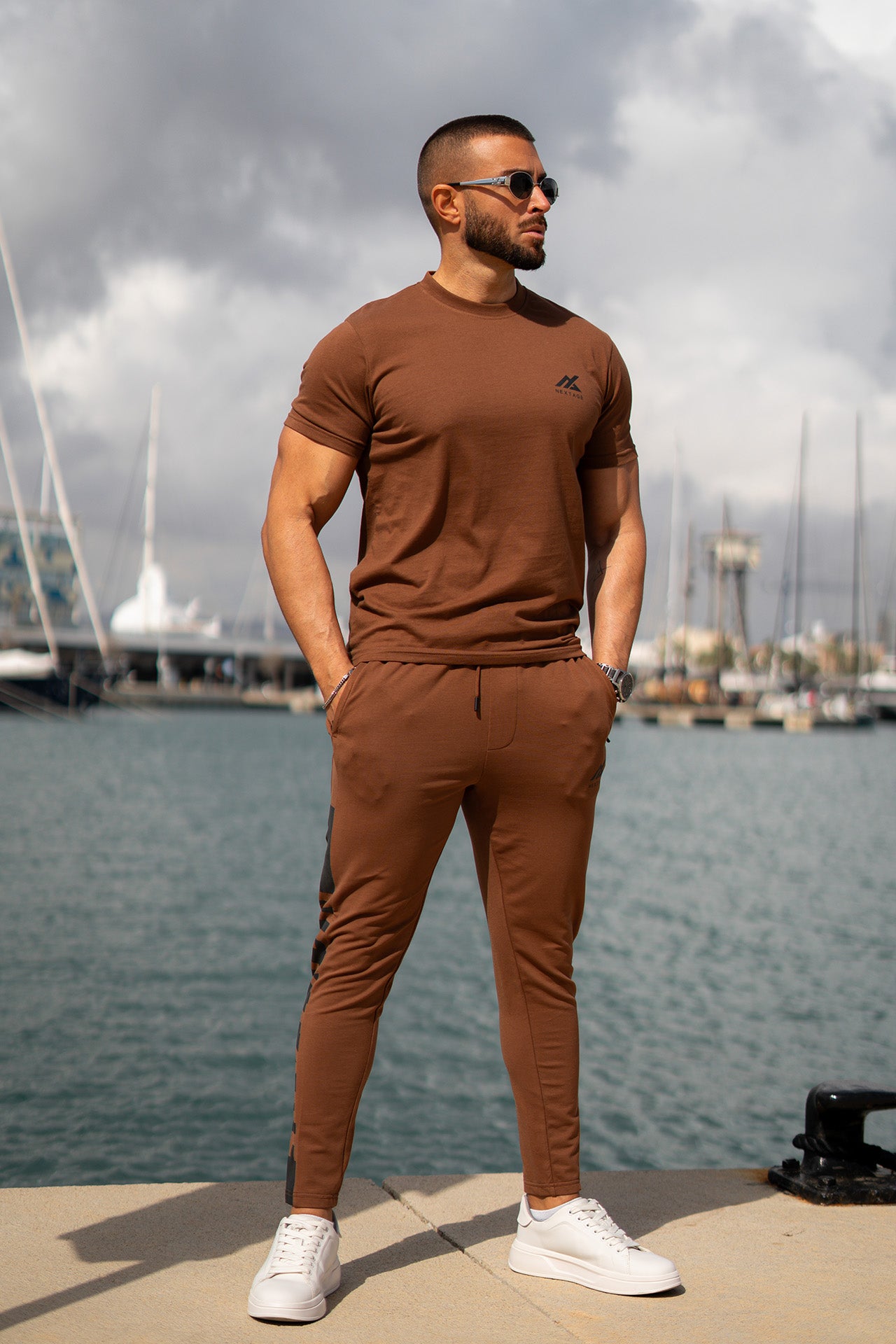 Nextage Coffee Brown Printed Tracksuit