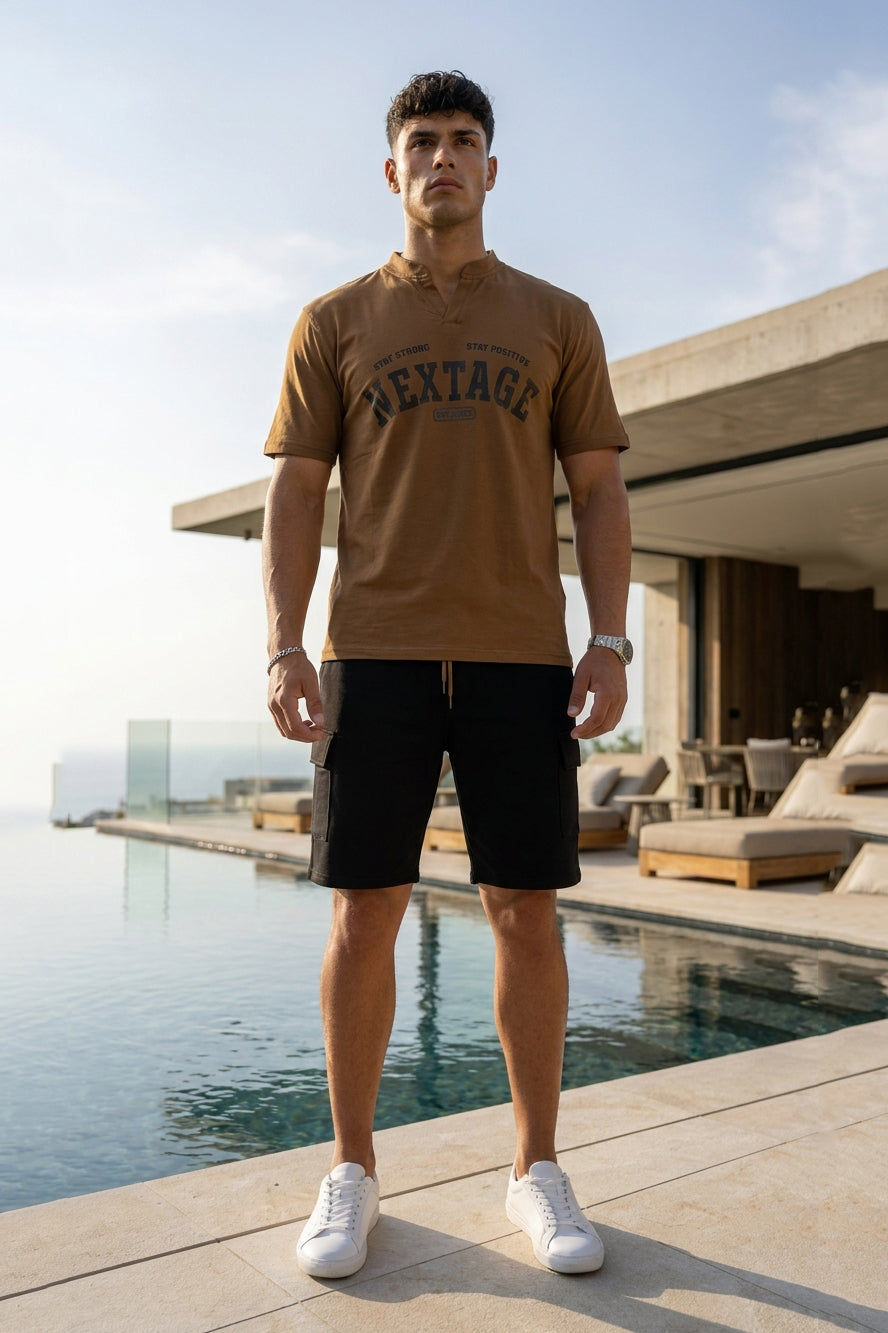 Nextage Mocha Black Cargo Short Set
