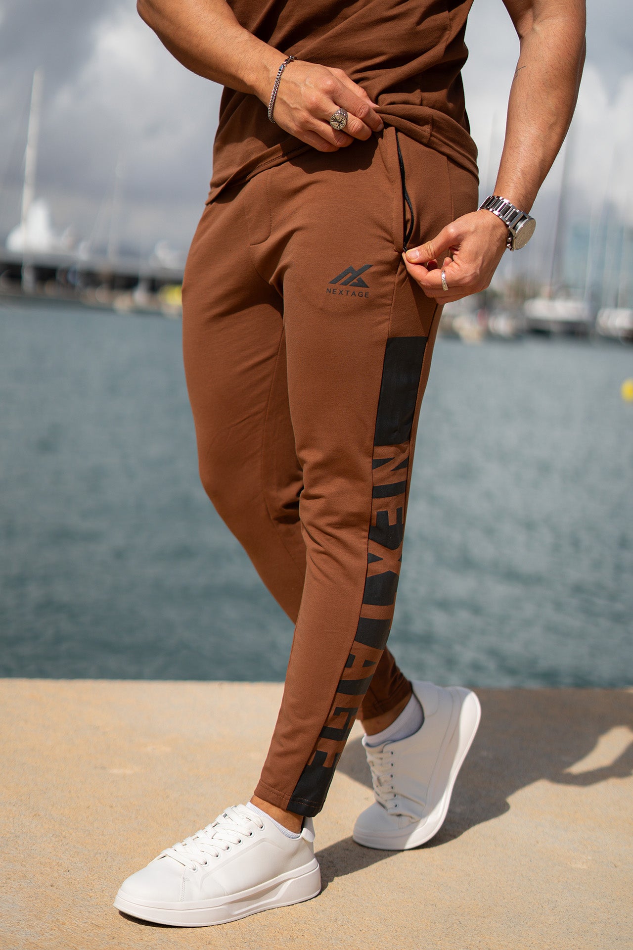 Nextage Coffee Brown Printed Tracksuit