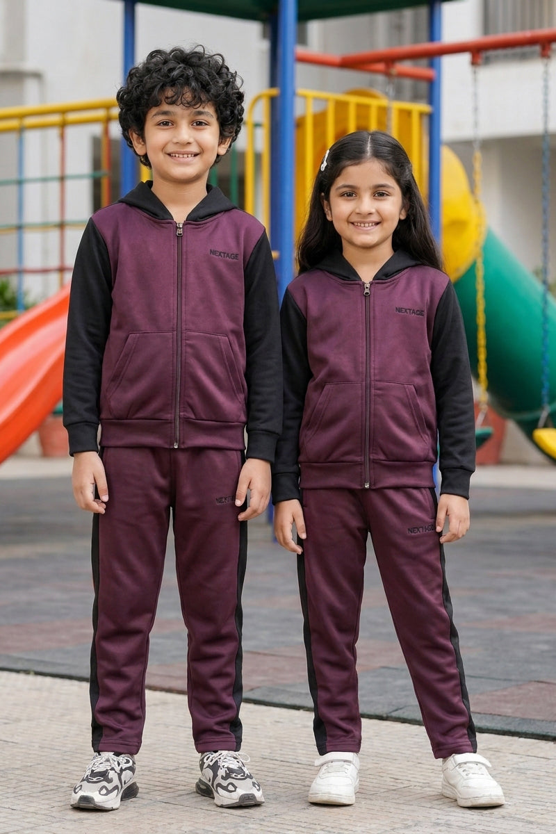 Nextage Plum Maroon Black Contrast Tracksuit