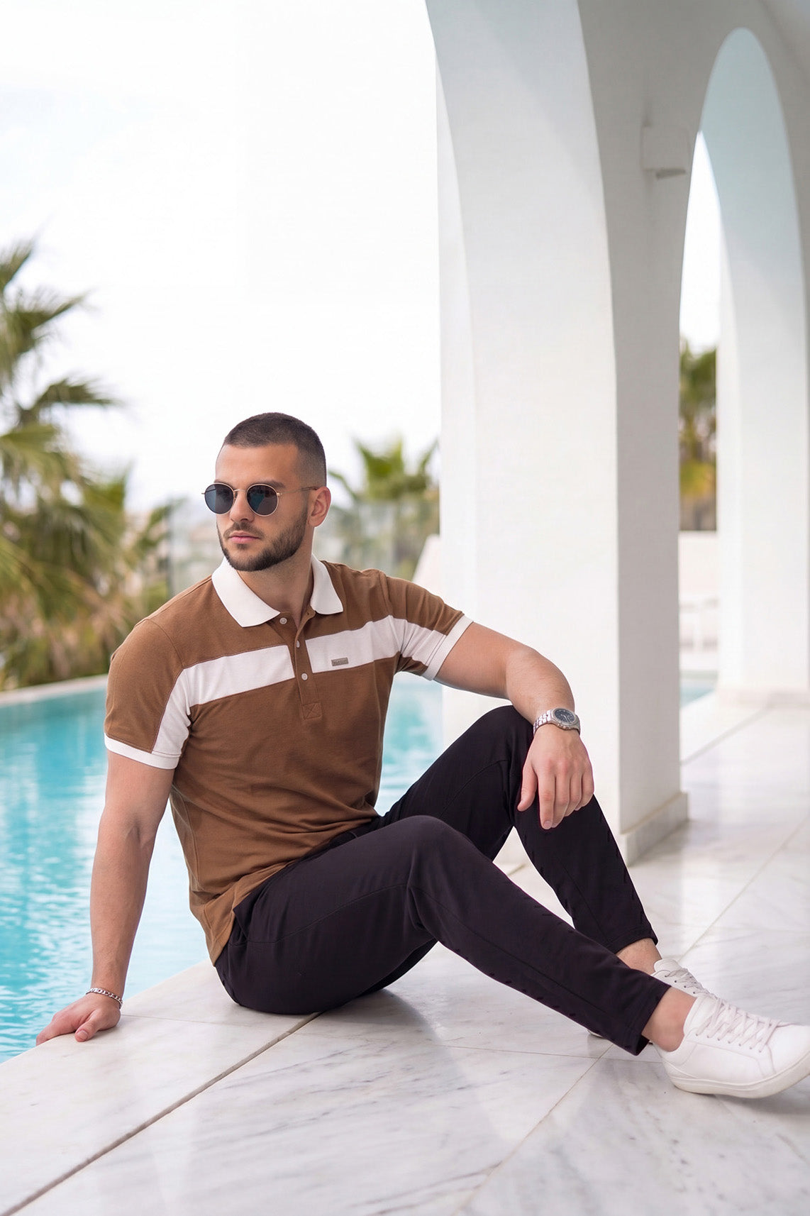Brown Contrast Polo Summer Tracksuit