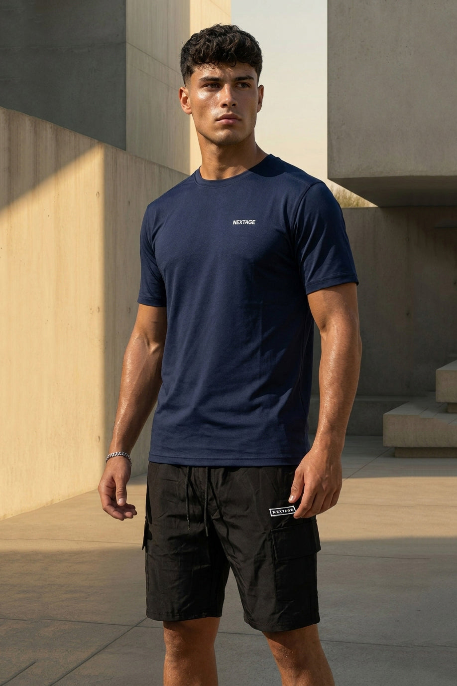 Nextage Navy Black Cargo Short Set