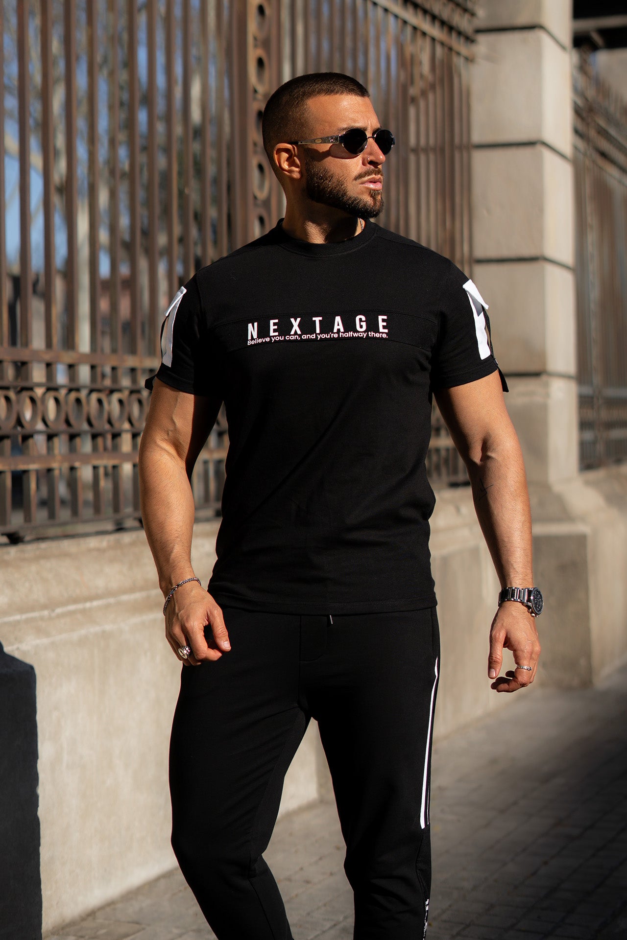 Nextage Black Believe Slogan Pocket Detail Tracksuit