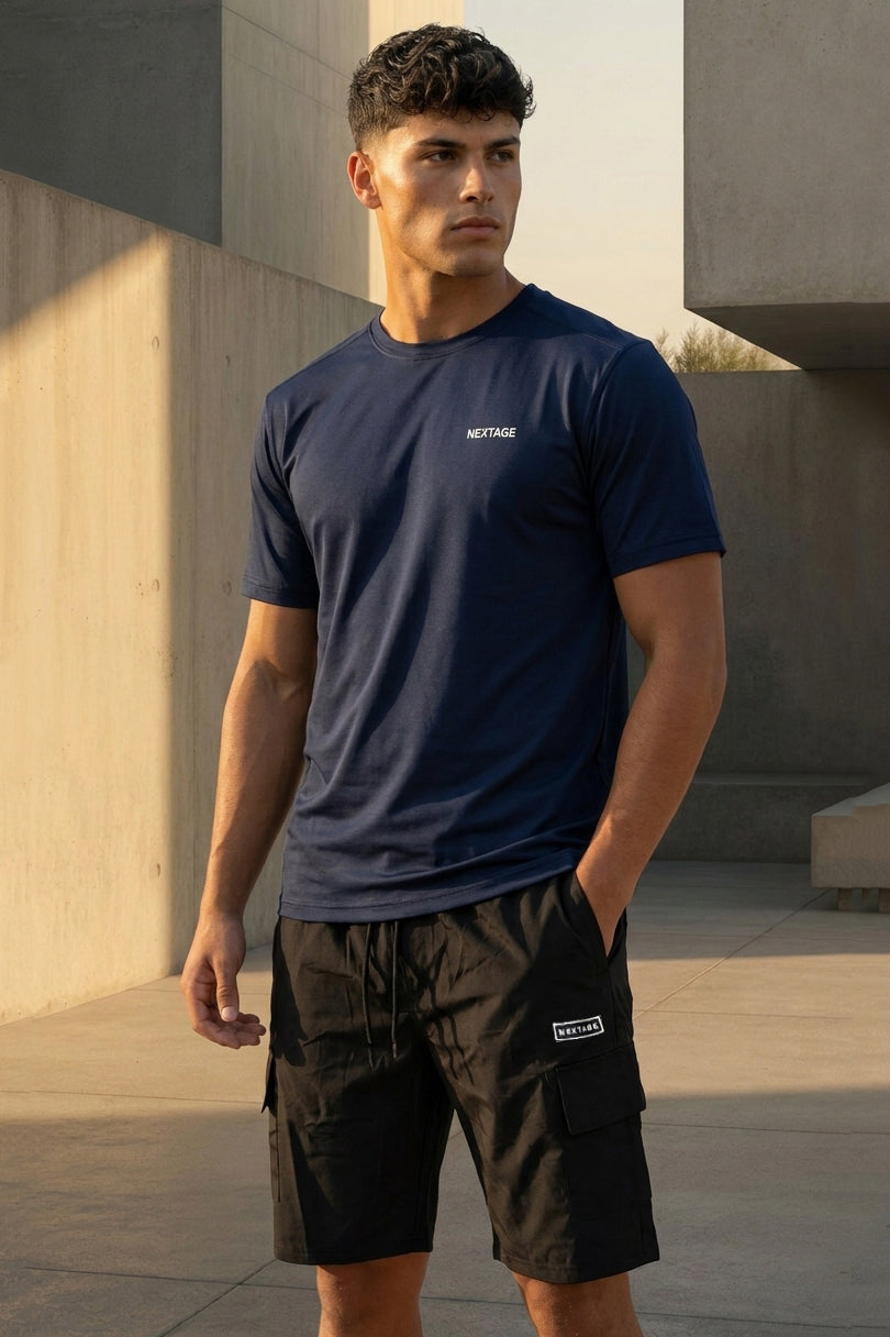Nextage Navy Black Cargo Short Set