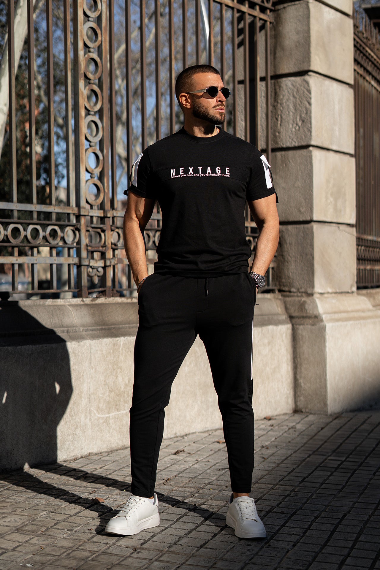 Nextage Black Believe Slogan Pocket Detail Tracksuit