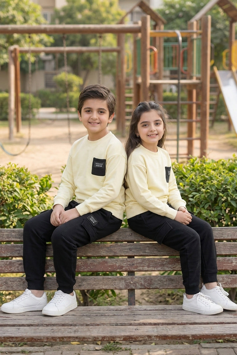 Nextage Kids Black Cream Cargo Tracksuit