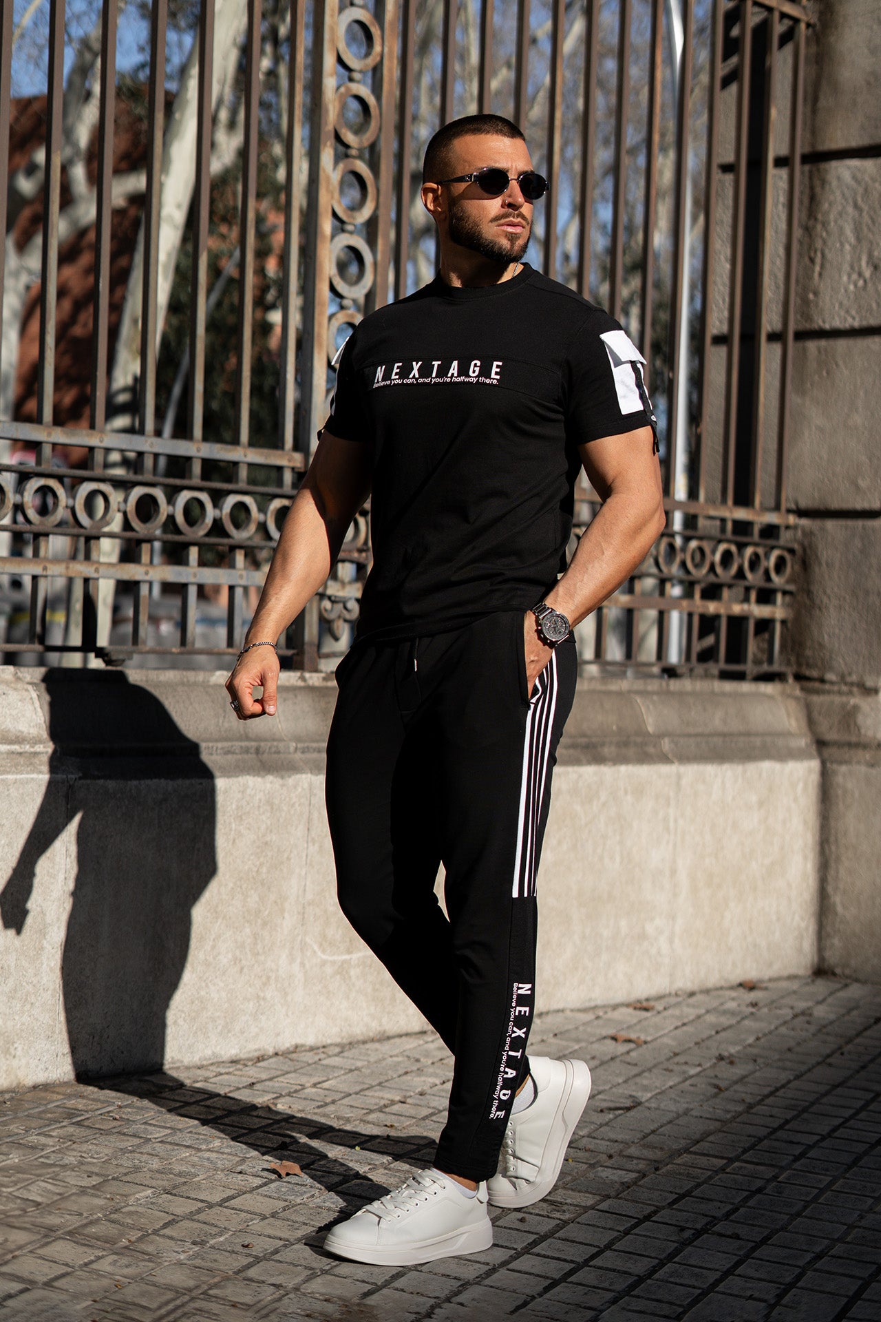 Nextage Black Believe Slogan Pocket Detail Tracksuit