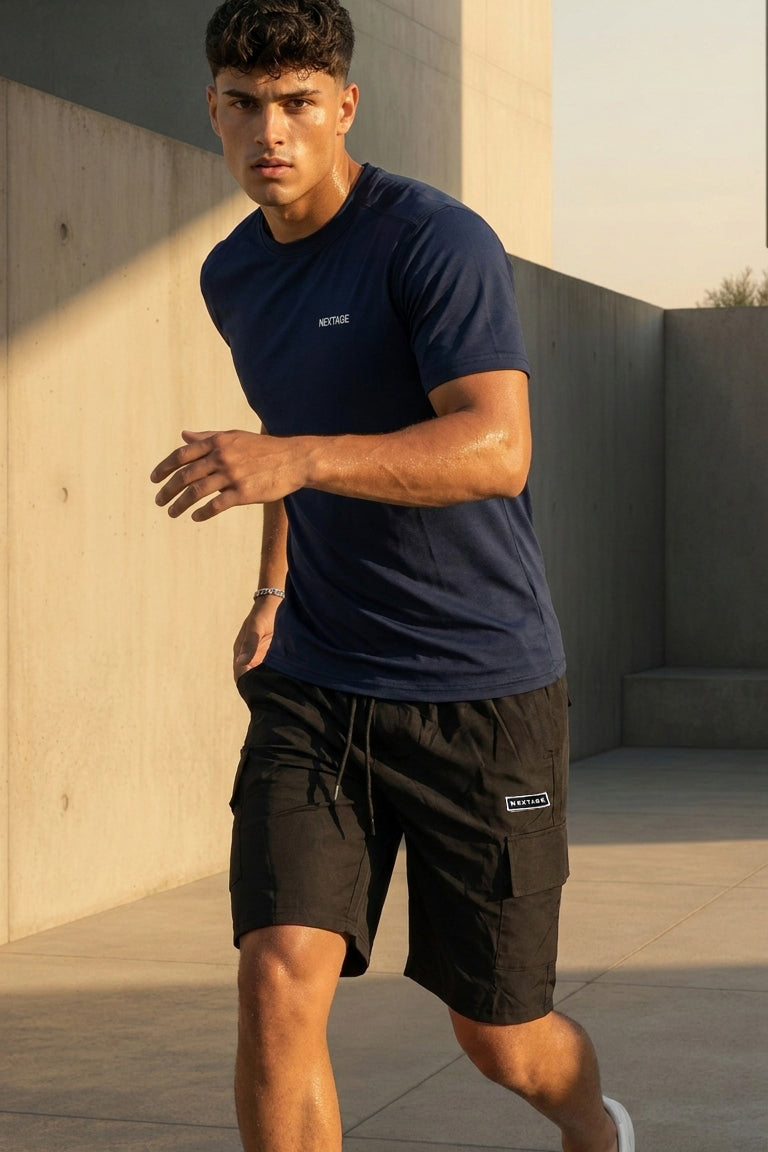 Nextage Navy Black Cargo Short Set