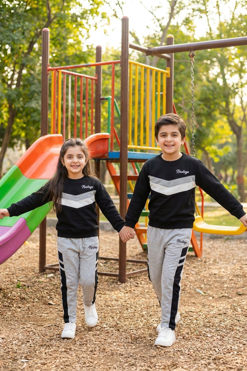 Nextage Kids Black Grey Melange Tracksuit