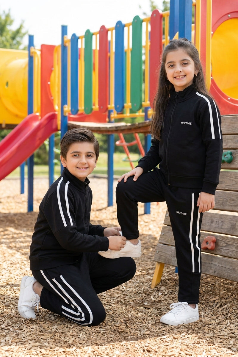 Nextage Kids Black Side Stripe Detail Tracksuit