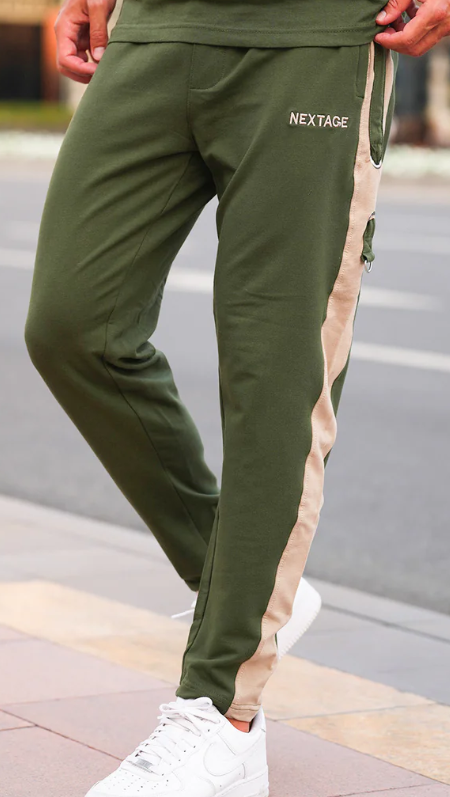 Nextage Green Embroidered Side Striped Trouser