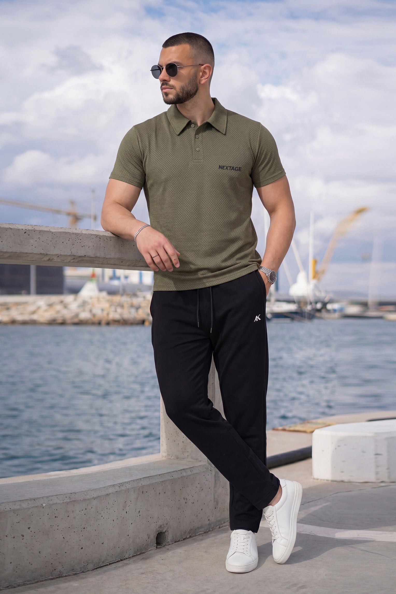 Nextage Olive Textured Polo Tracksuit
