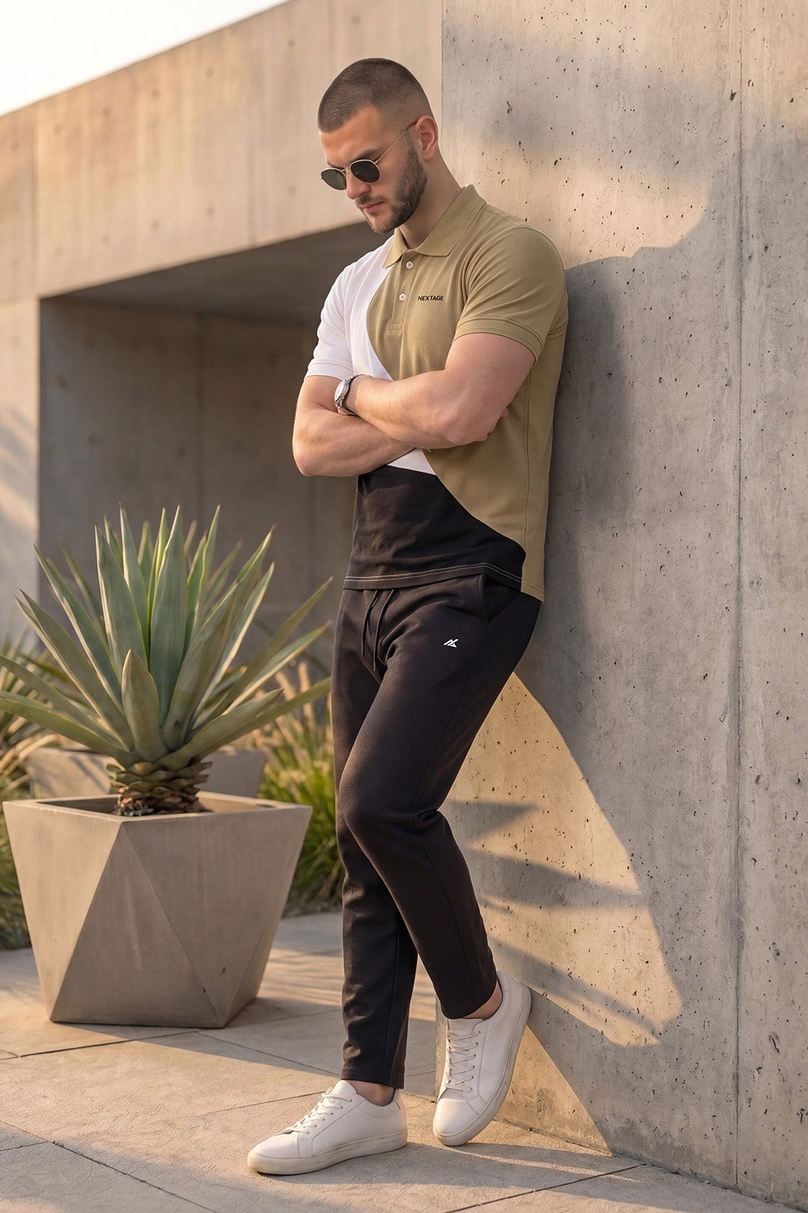 Khaki and Black Pique Polo Cotton Tracksuit