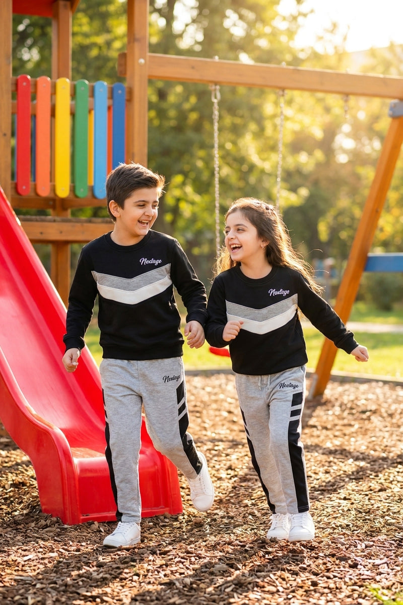 Nextage Kids Black Grey Melange Tracksuit