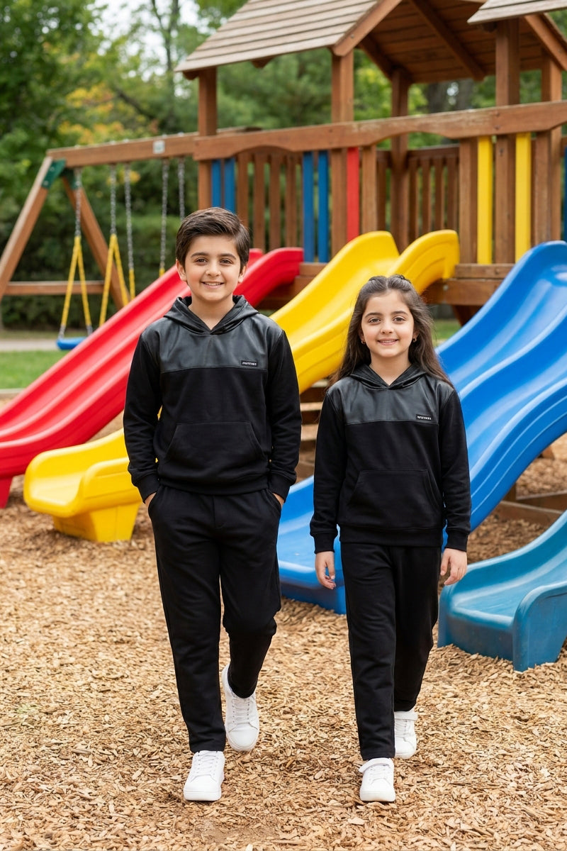 Nextage Kids Black Leather Panel Tracksuit