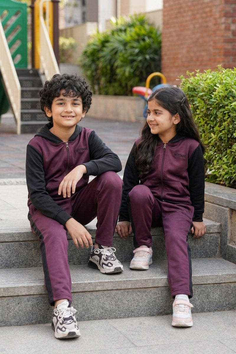Nextage Plum Maroon Black Contrast Tracksuit