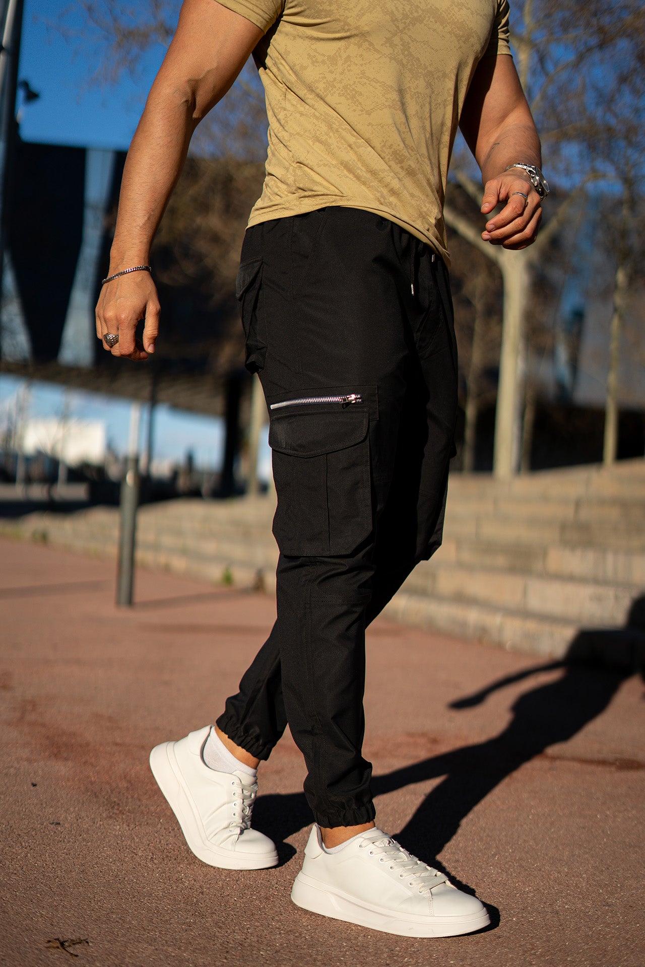 Nextage Black Cargo Premium Beige T-Shirt Co-Ord Set