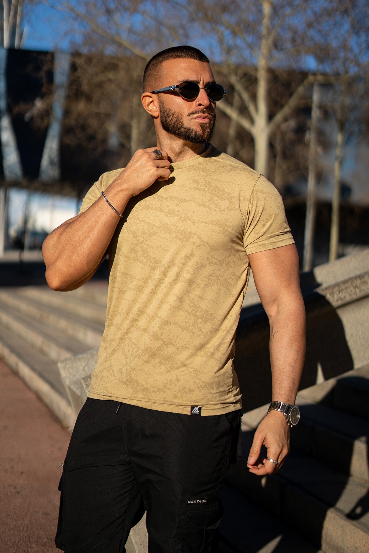 Nextage Black Cargo Premium Beige T-Shirt Co-Ord Set