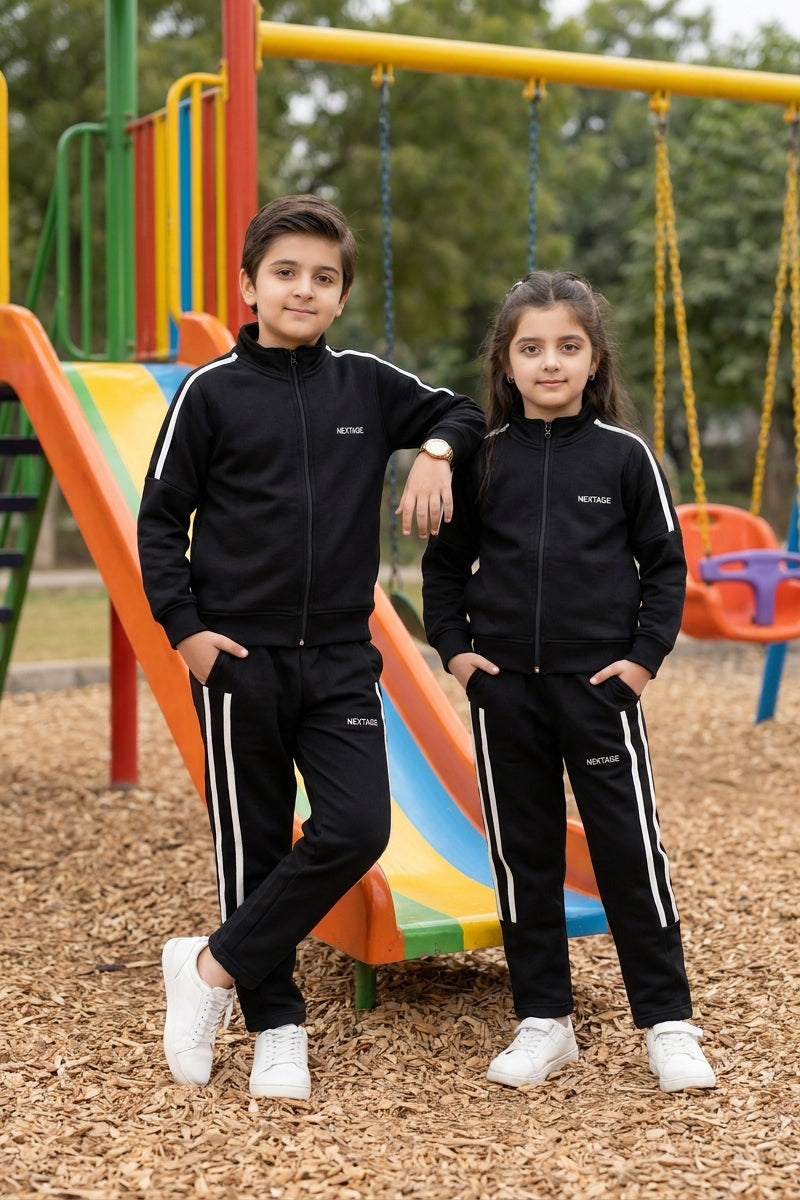Nextage Kids Black Side Stripe Detail Tracksuit