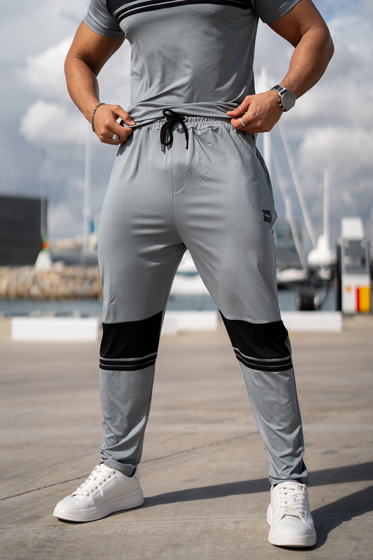 Nextage Silver Stripes Leather Slogan Tracksuit