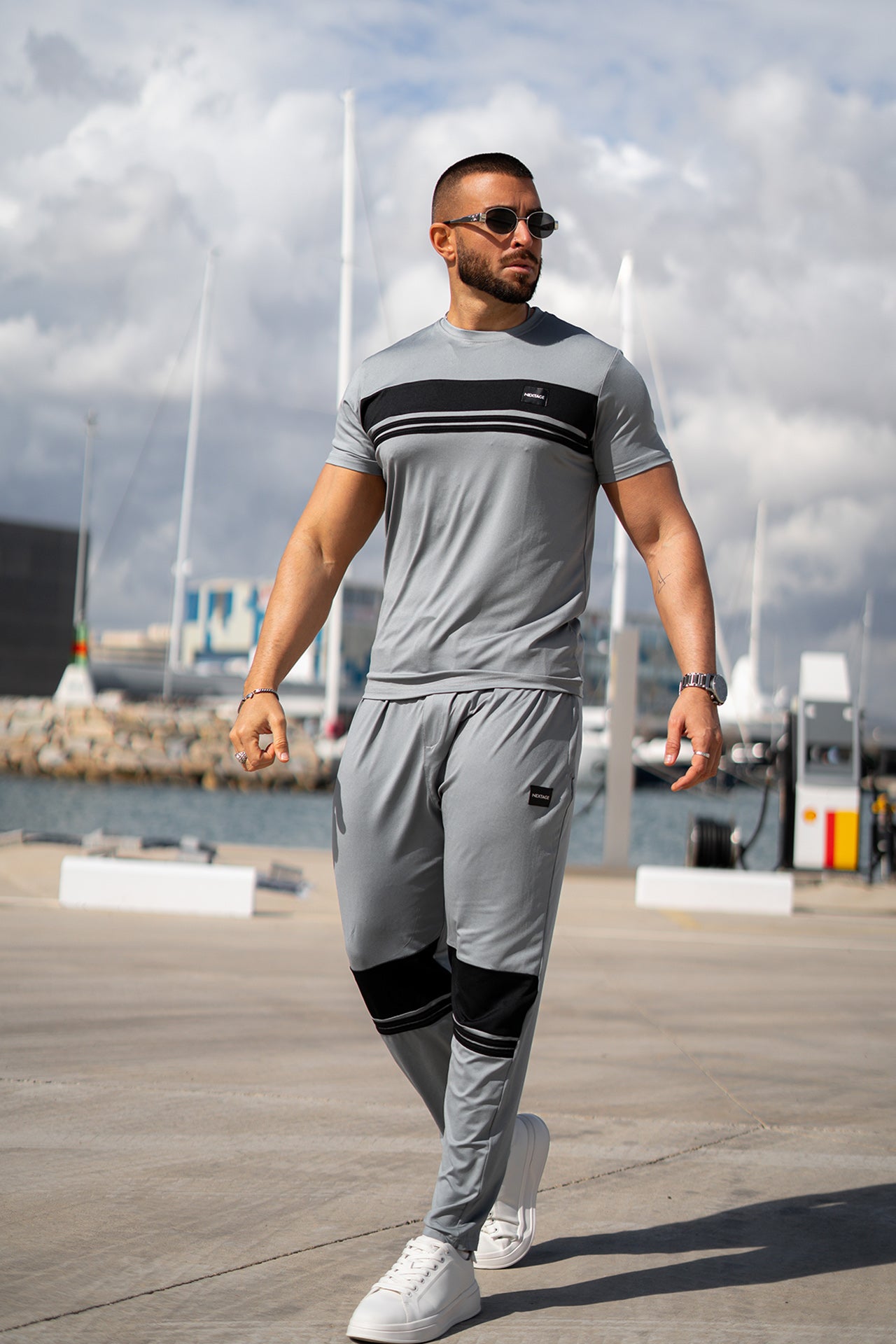 Nextage Silver Stripes Leather Slogan Tracksuit