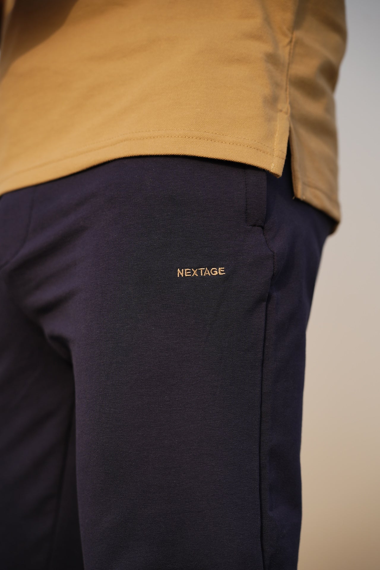 Nextage Navy Side Zips Cotton Ultra Stretch Trouser