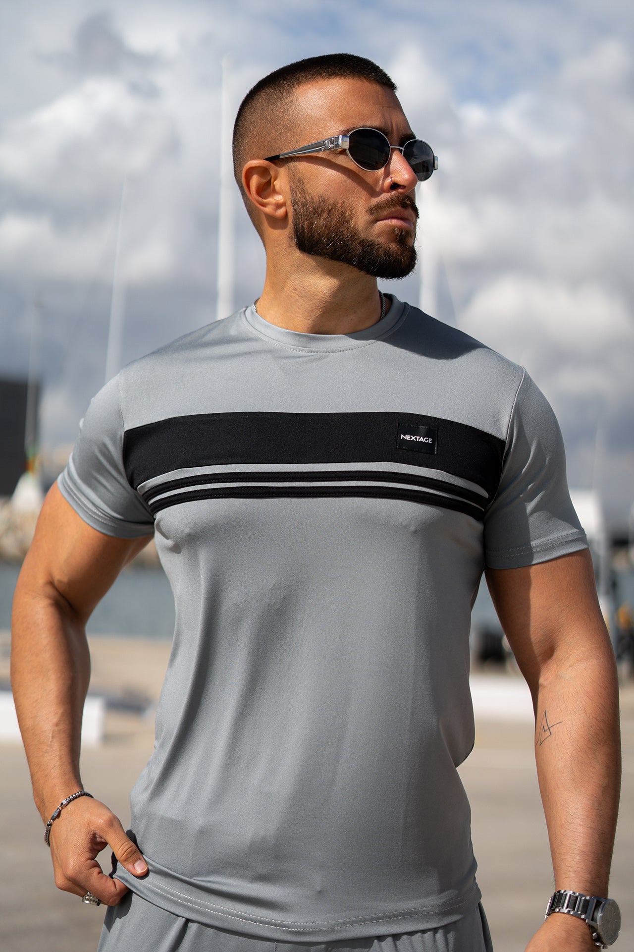 Nextage Silver Stripes Leather Slogan Tracksuit