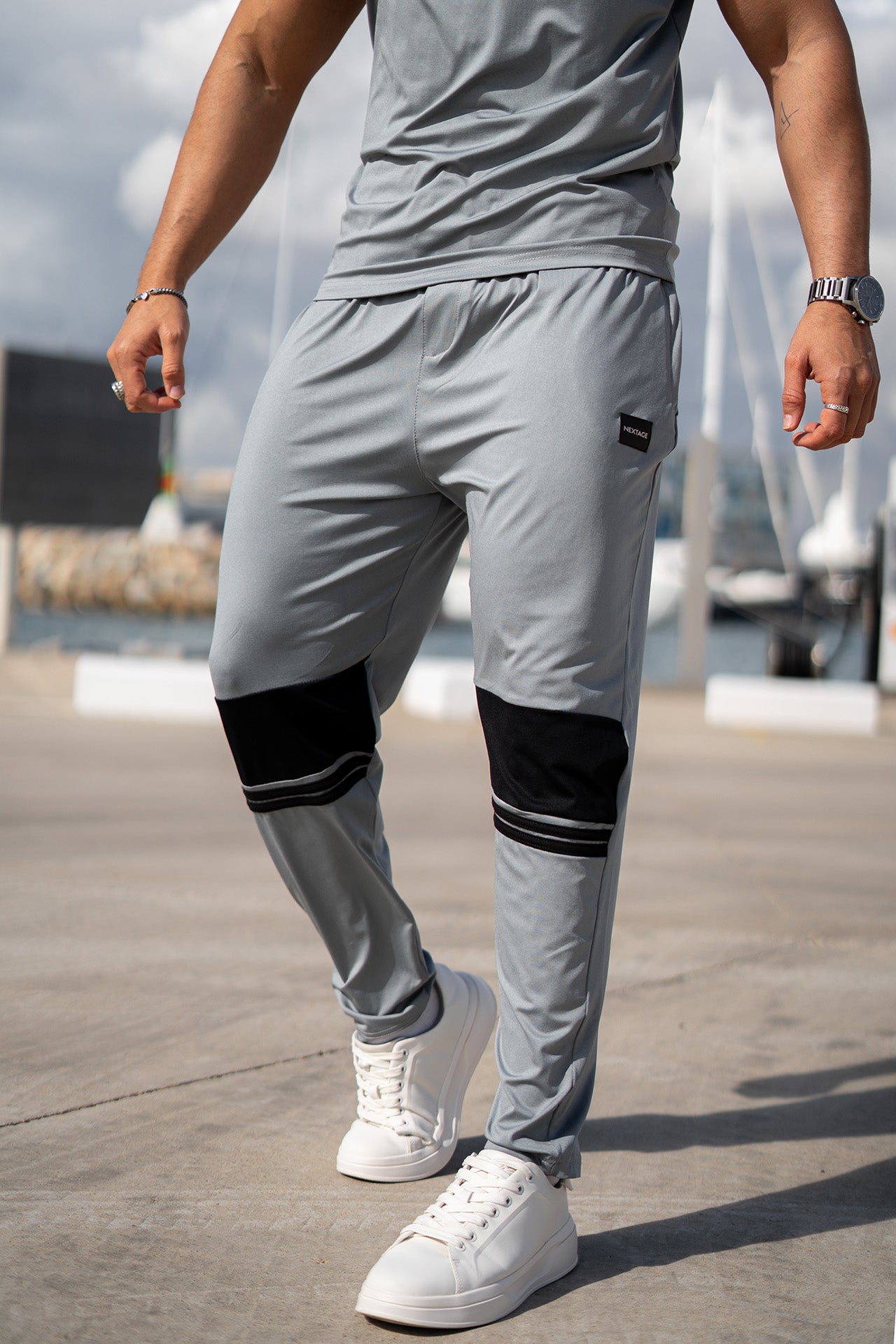 Nextage Silver Stripes Leather Slogan Tracksuit