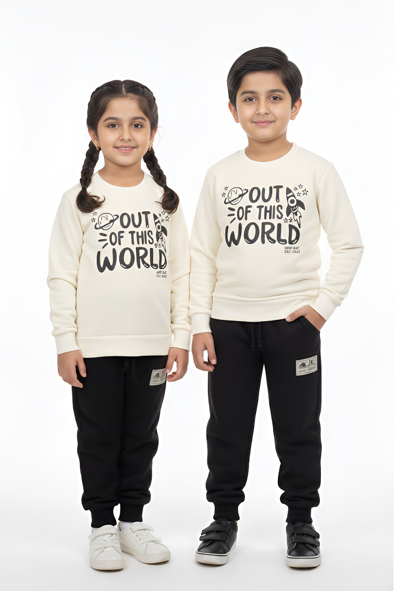 Nextage Kids Black Cream Printed Tracksuit