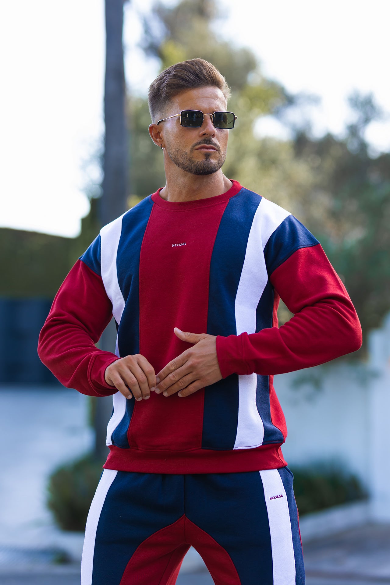 Nextage Striped Crew Neck Oversized Tracksuit