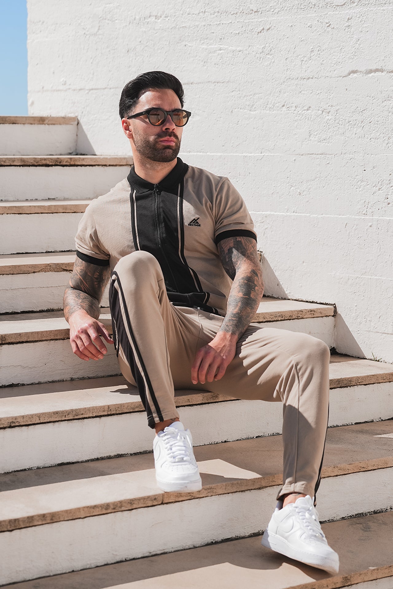Nextage Beige Logo Stripes Tracksuit