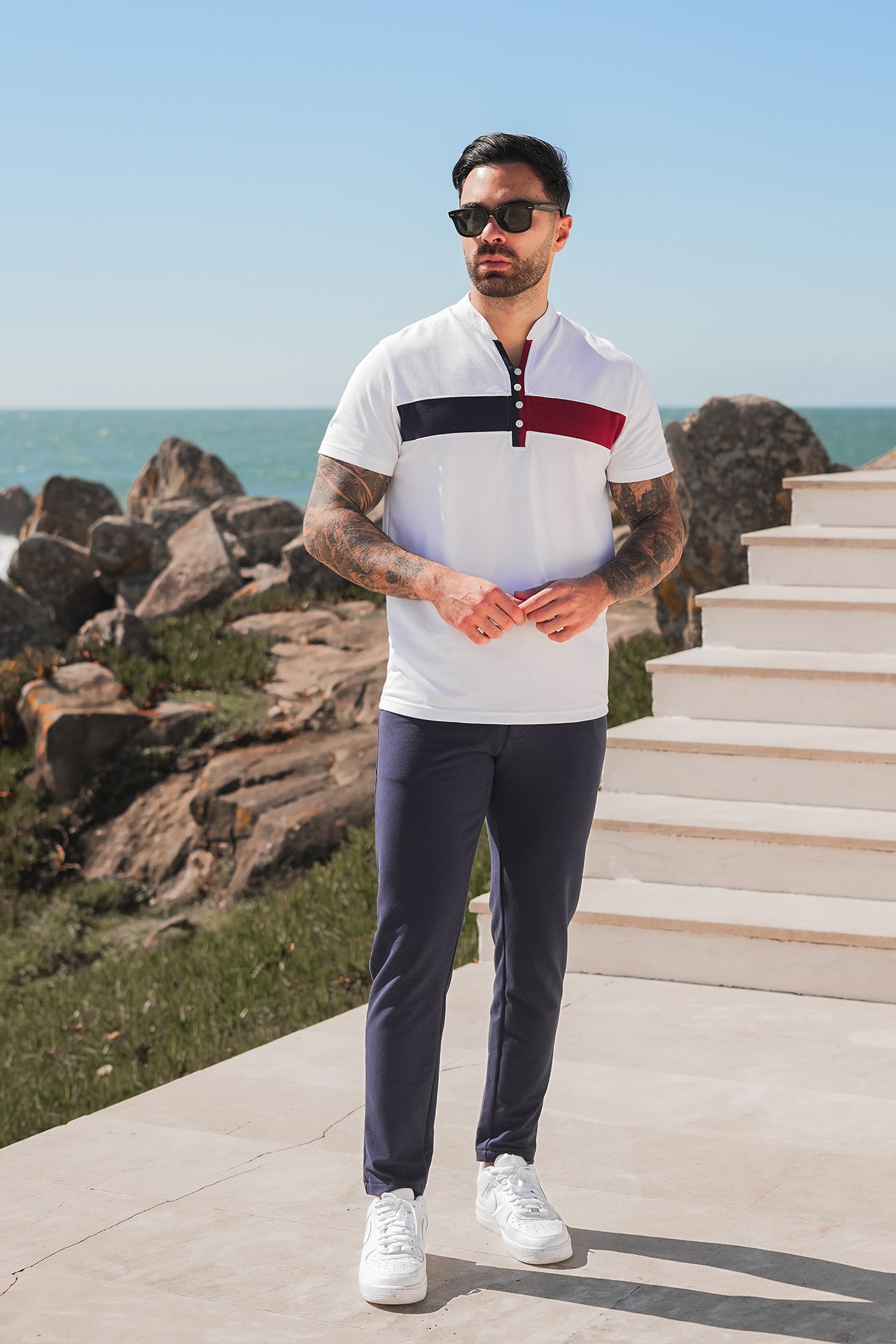 Nextage White Button Polo & Pant Trouser Twinset