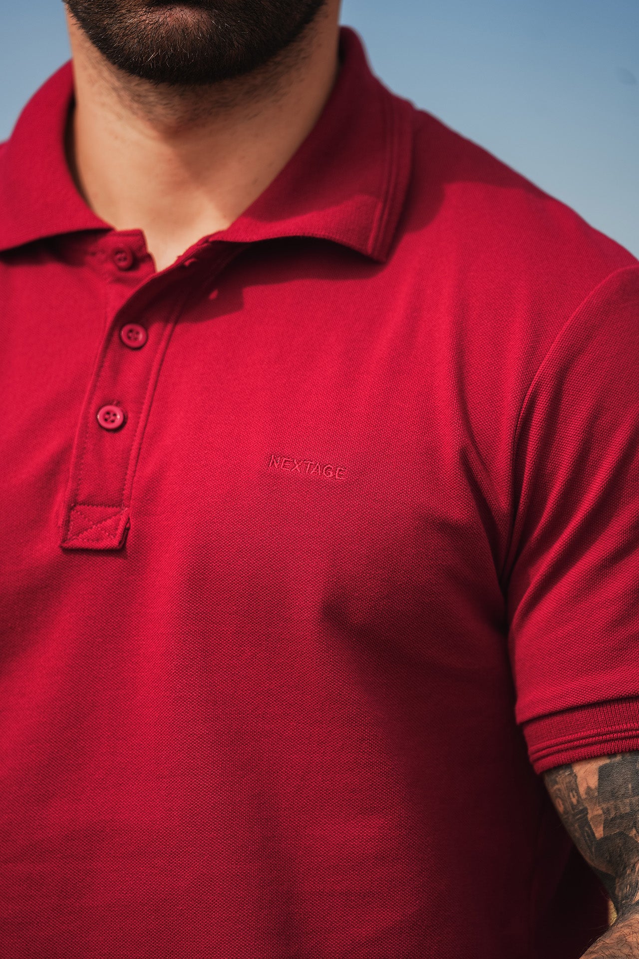 Nextage Oxblood Polo Contras Black Pant Trouser Co-Ord Set