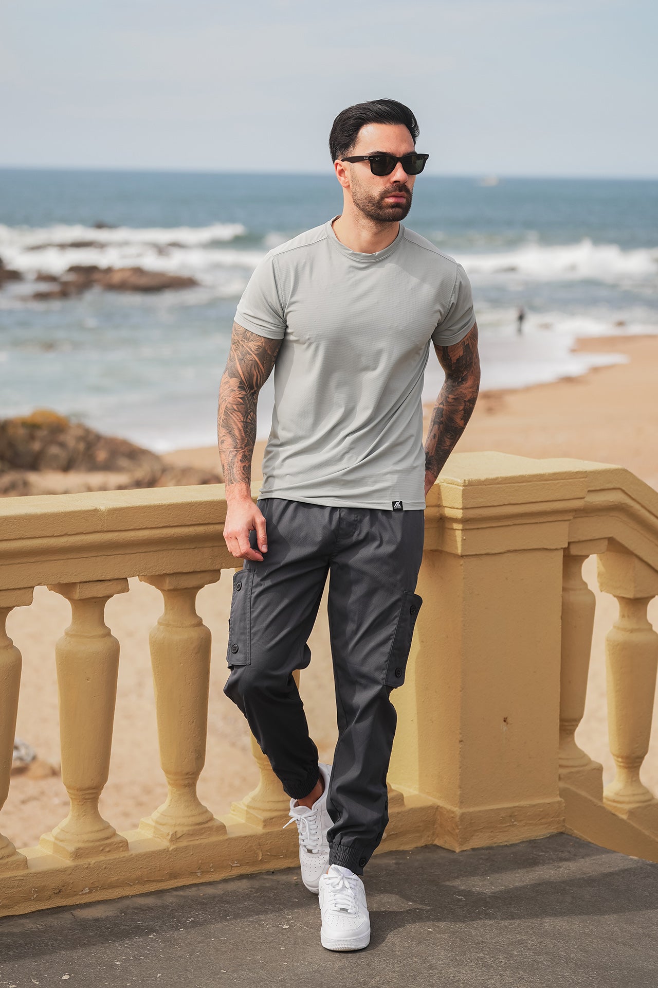 Nextage Grey Premium T-Shirt & Multi Pockets Cargo Trouser Set