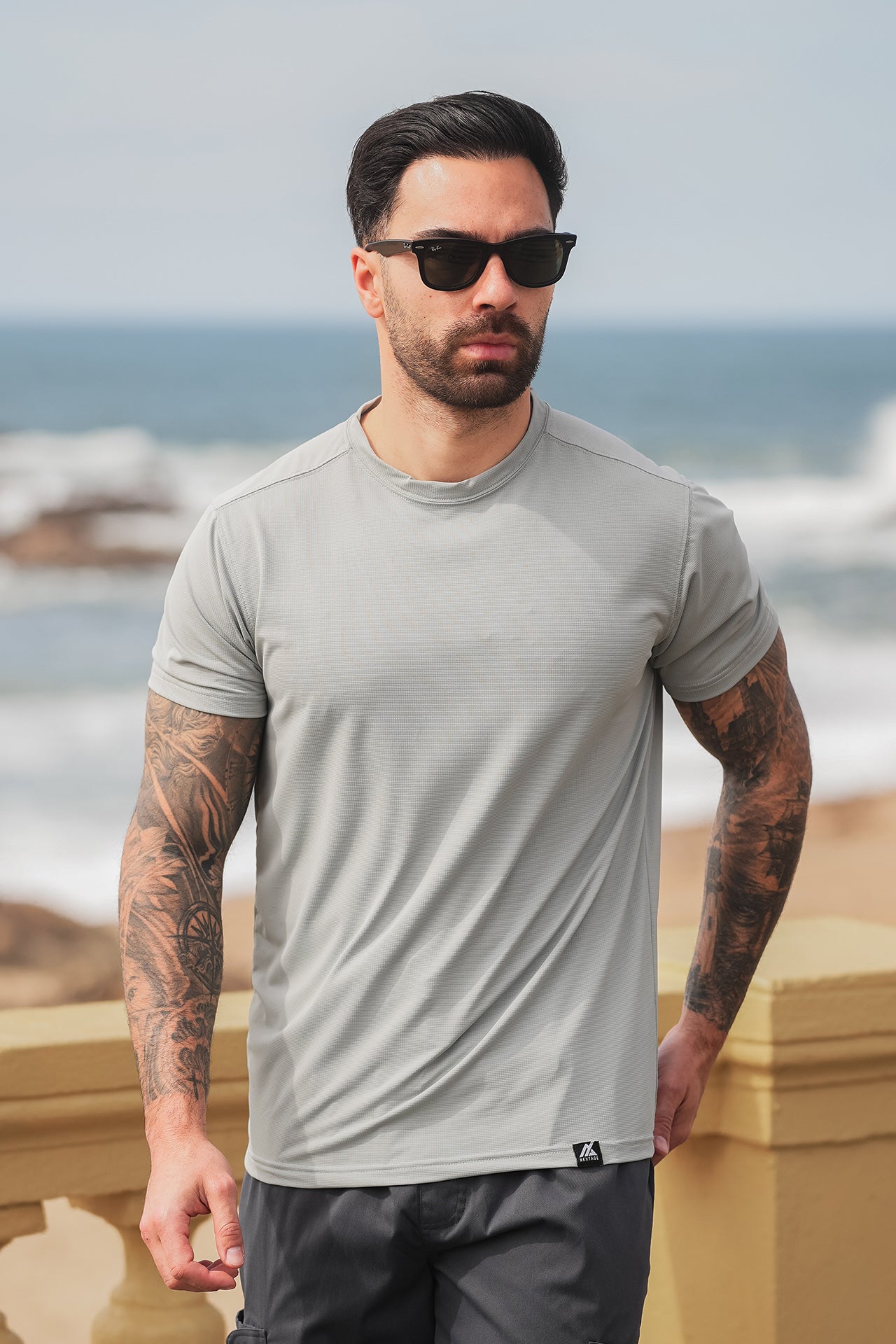 Nextage Grey Premium T-Shirt & Multi Pockets Cargo Trouser Set