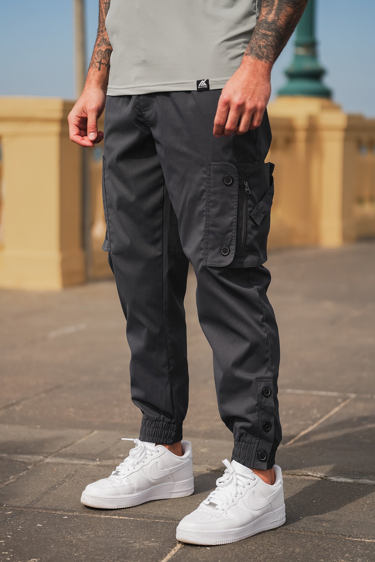 Nextage Grey Premium T-Shirt & Multi Pockets Cargo Trouser Set