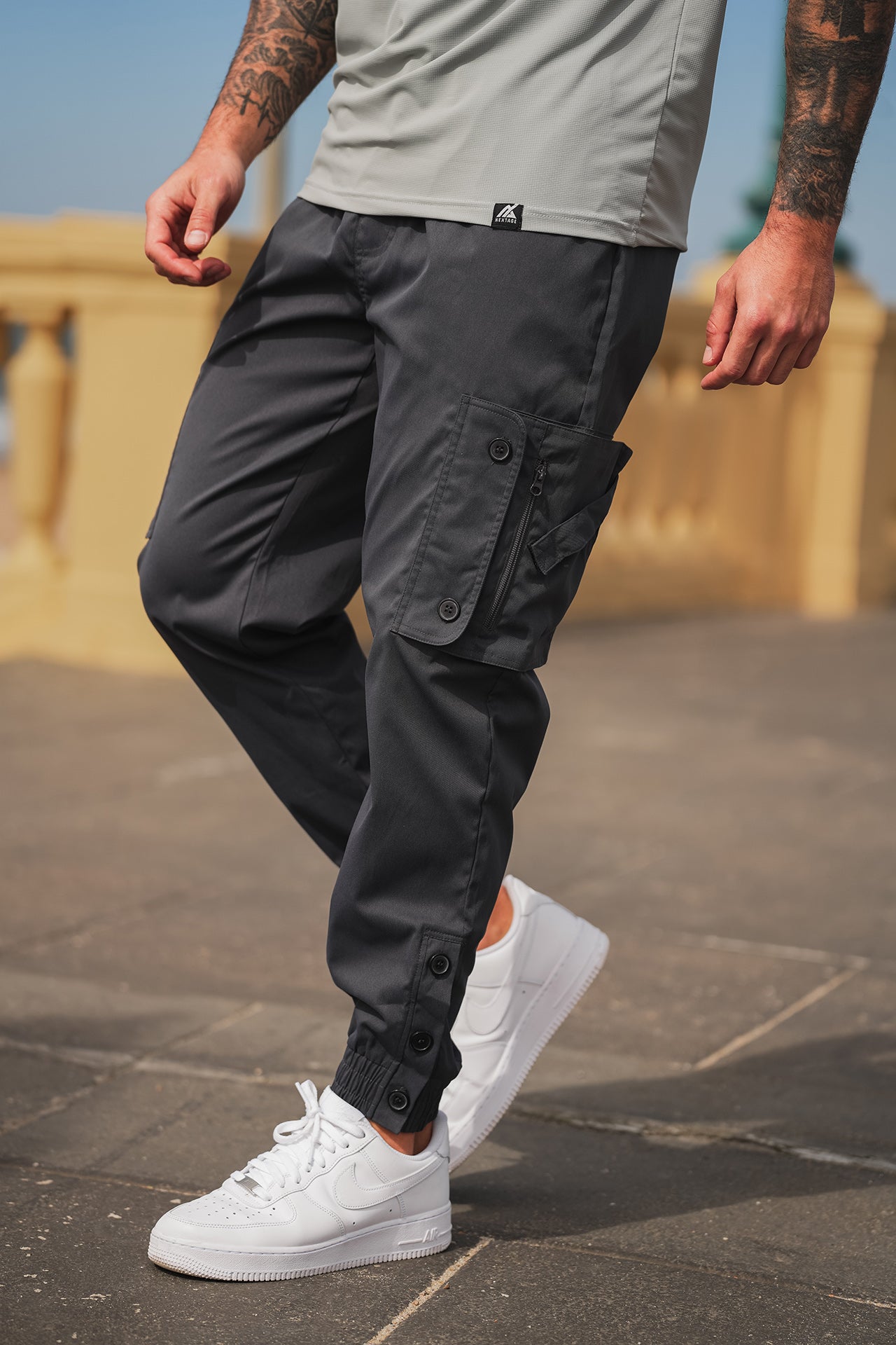 Nextage Grey Premium T-Shirt & Multi Pockets Cargo Trouser Set