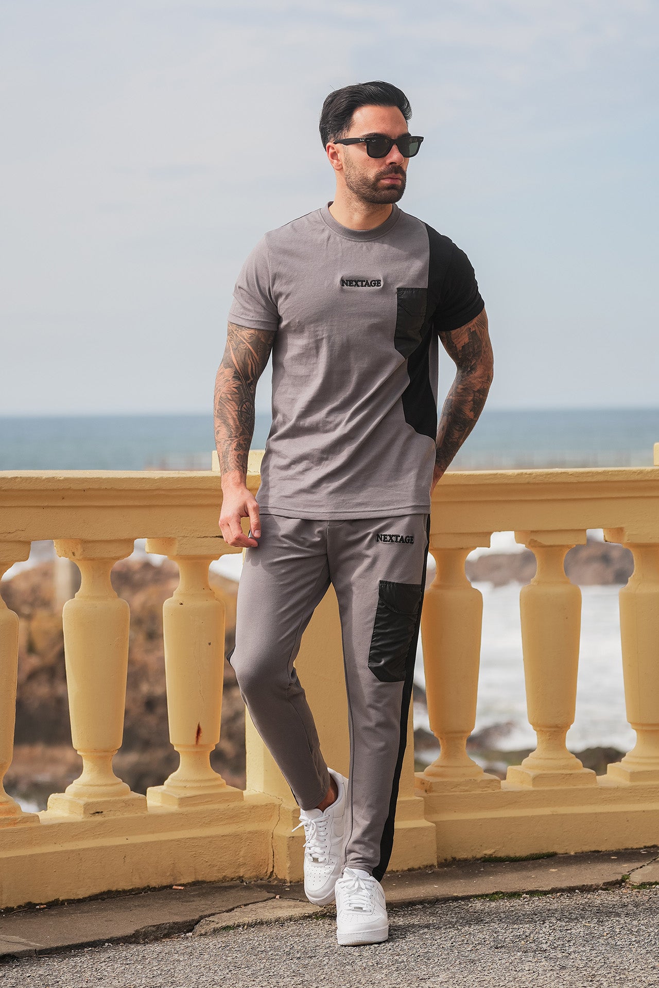 Nextage Storm Grey Half Pocket Embroidered Tracksuit
