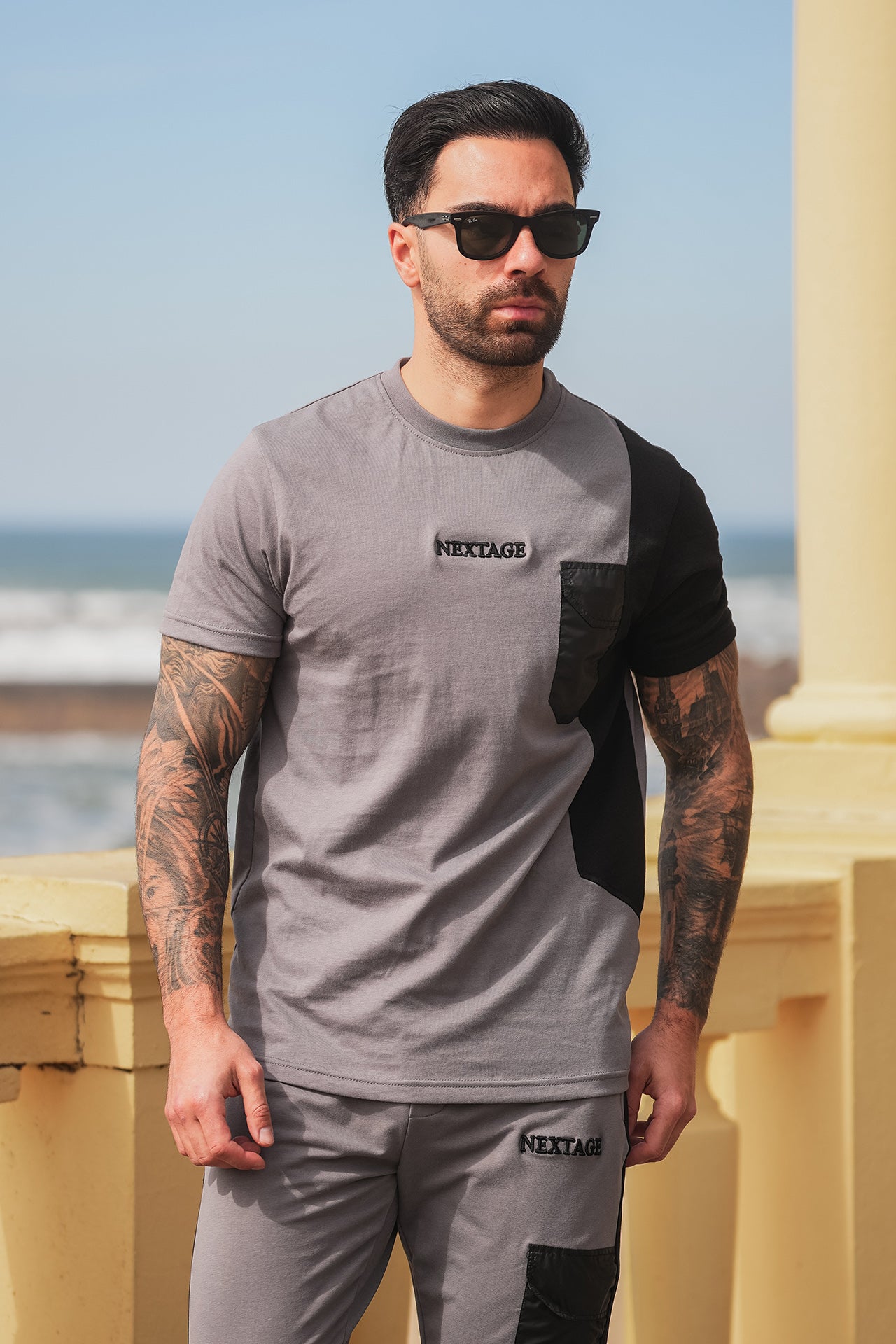 Nextage Storm Grey Half Pocket Embroidered Tracksuit