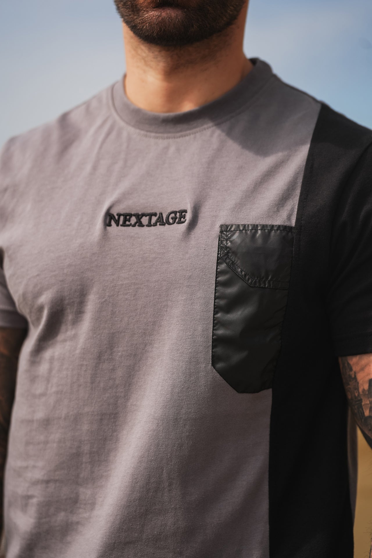 Nextage Storm Grey Half Pocket Embroidered Tracksuit