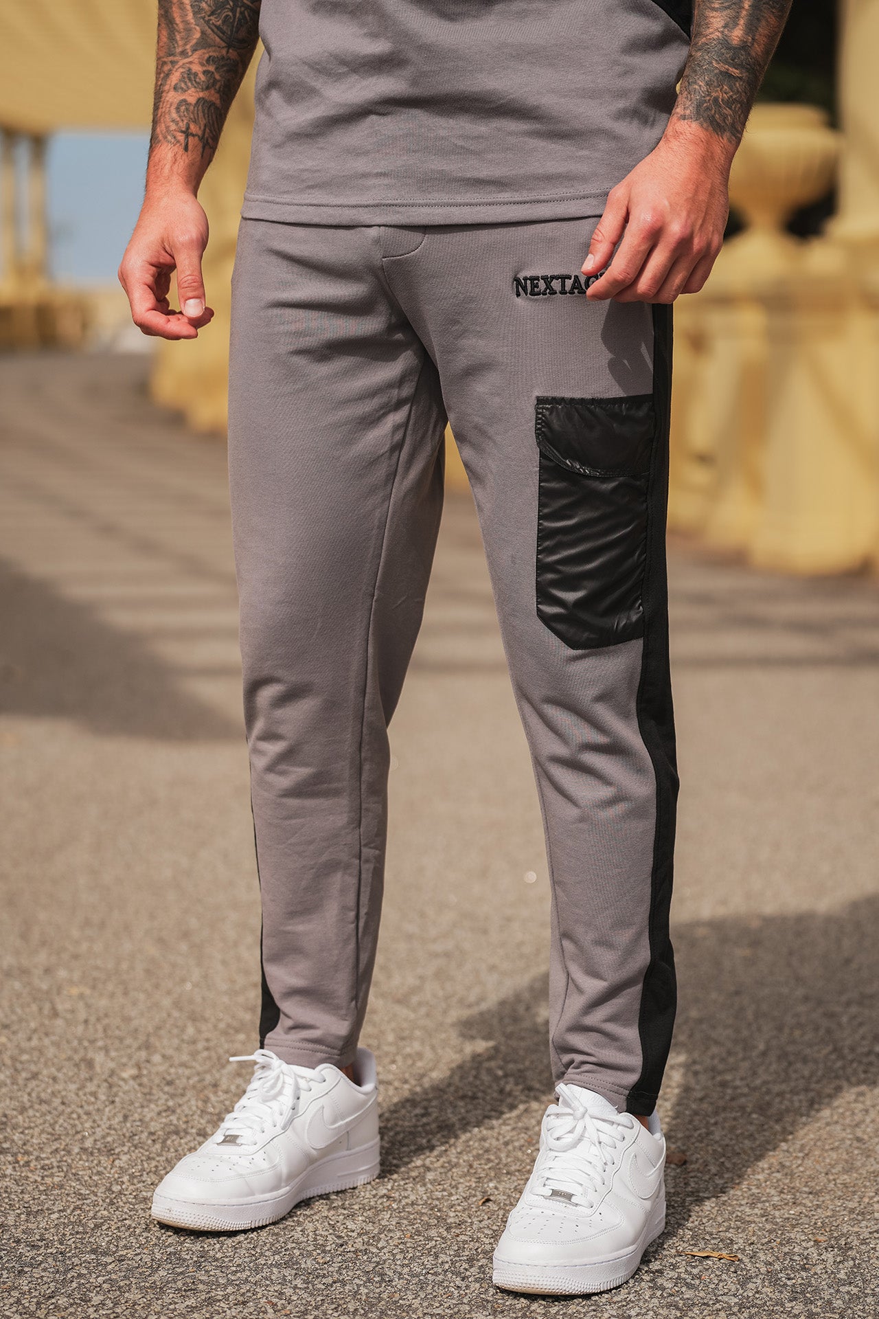 Nextage Storm Grey Half Pocket Embroidered Tracksuit