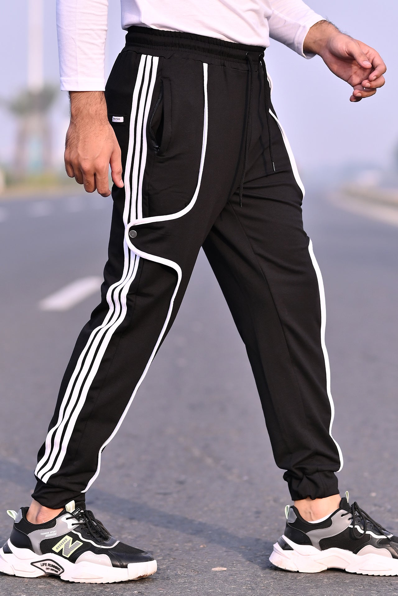Nextage Black Side Stripe Detail Trouser