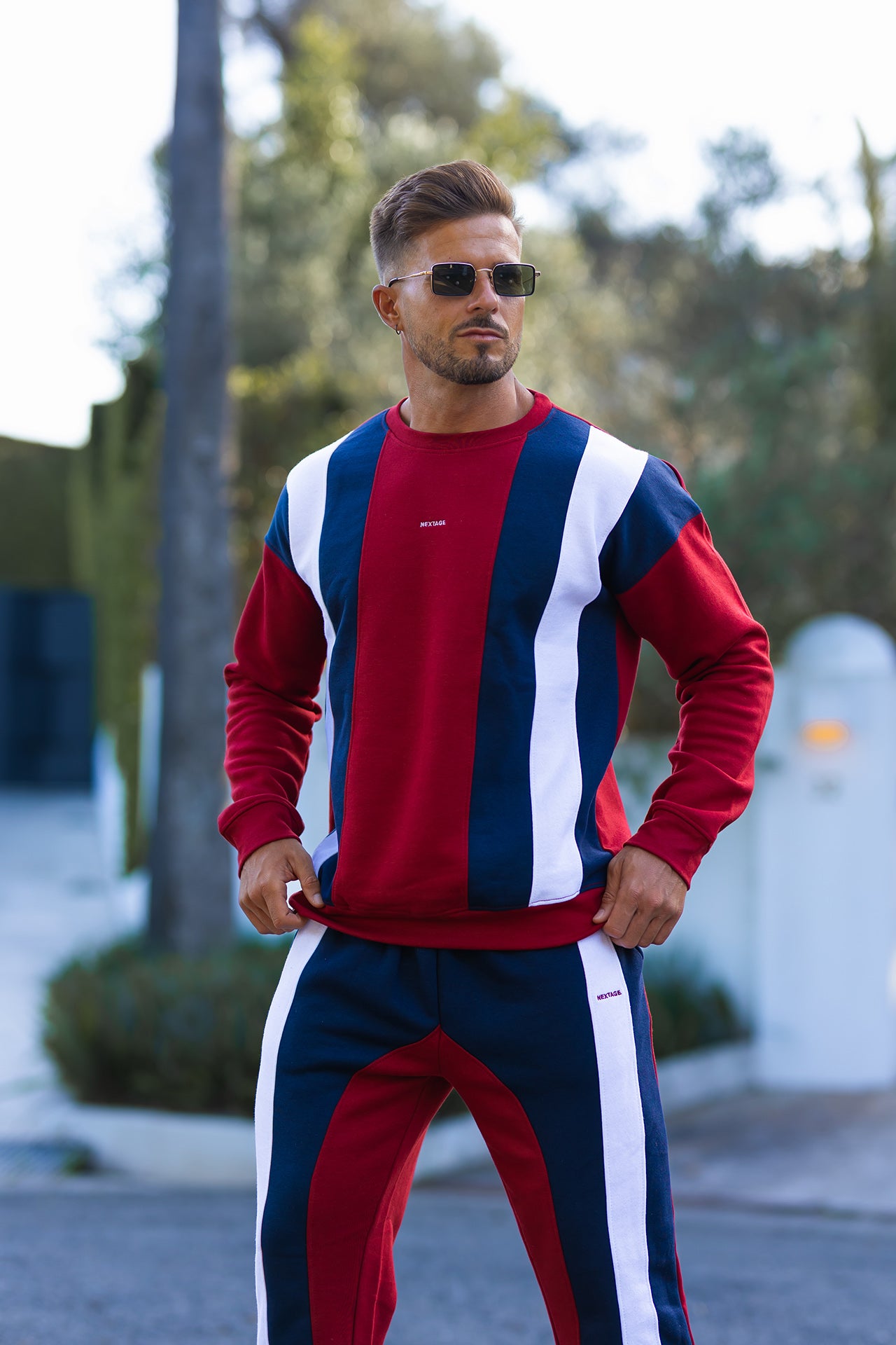 Nextage Striped Crew Neck Oversized Tracksuit